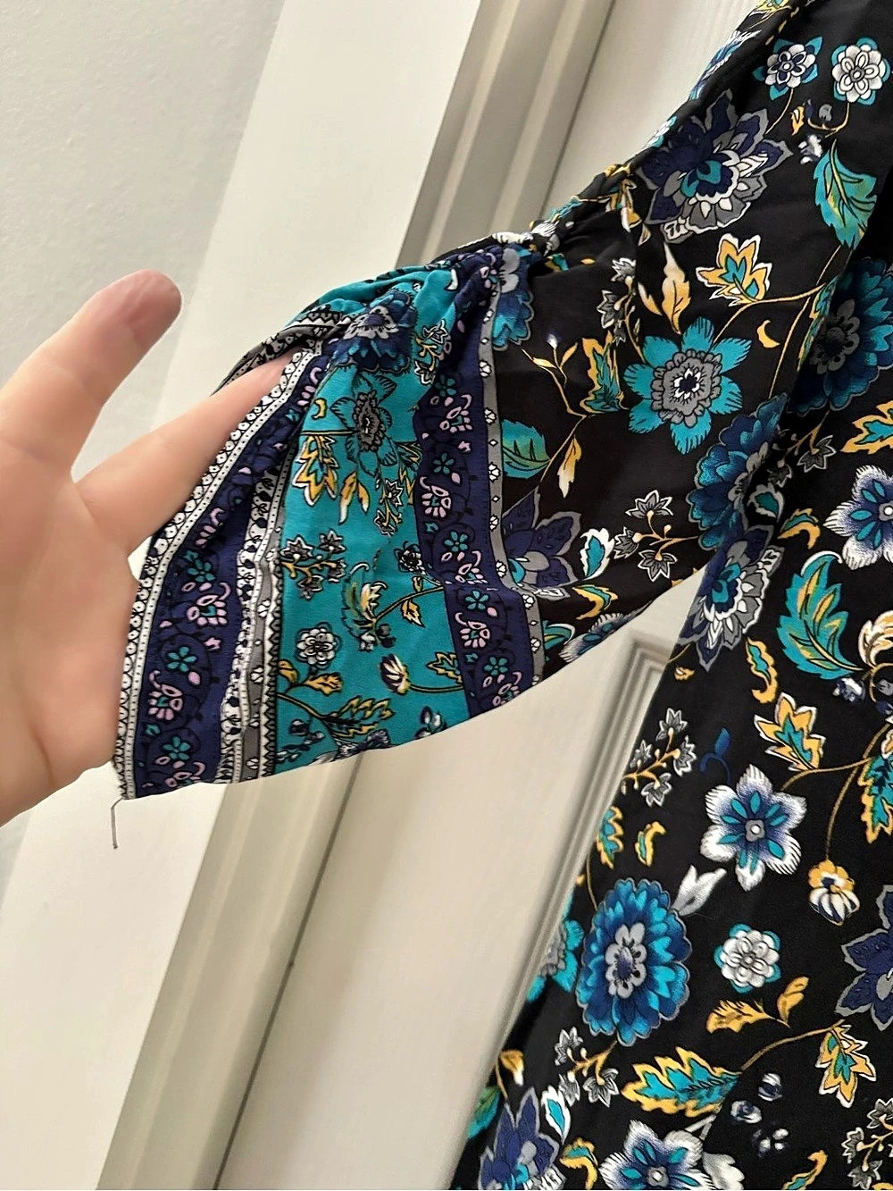 Floral Midi Dress in Black & Blue - Picture 3 of 12